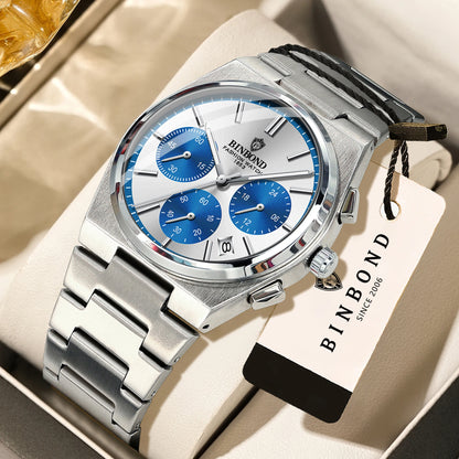 BINBOND – Präzise, robuste Quarz-Herrenuhr mit automatischem Datumsanzeige-Chronographen, Leuchtzeiger, wasserdicht, luxuriöse Freizeit-Herrenuhr Reloj