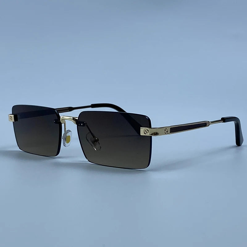 Vintage Rimless Rectangle Sunglasses Men 2026 Luxury Brand Designer Square Metal Frame Sun Glasses Hip Hop Y2K Fashion Eyewear