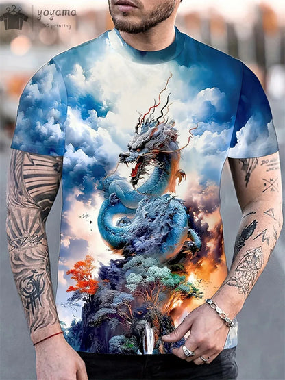Animal Dragon 3D Print Sport Rychleschnoucí Prodyšné Pánské Tričko Outdoor Street Harajuku Běh Fitness Krátký rukáv Oblečení Top Léto