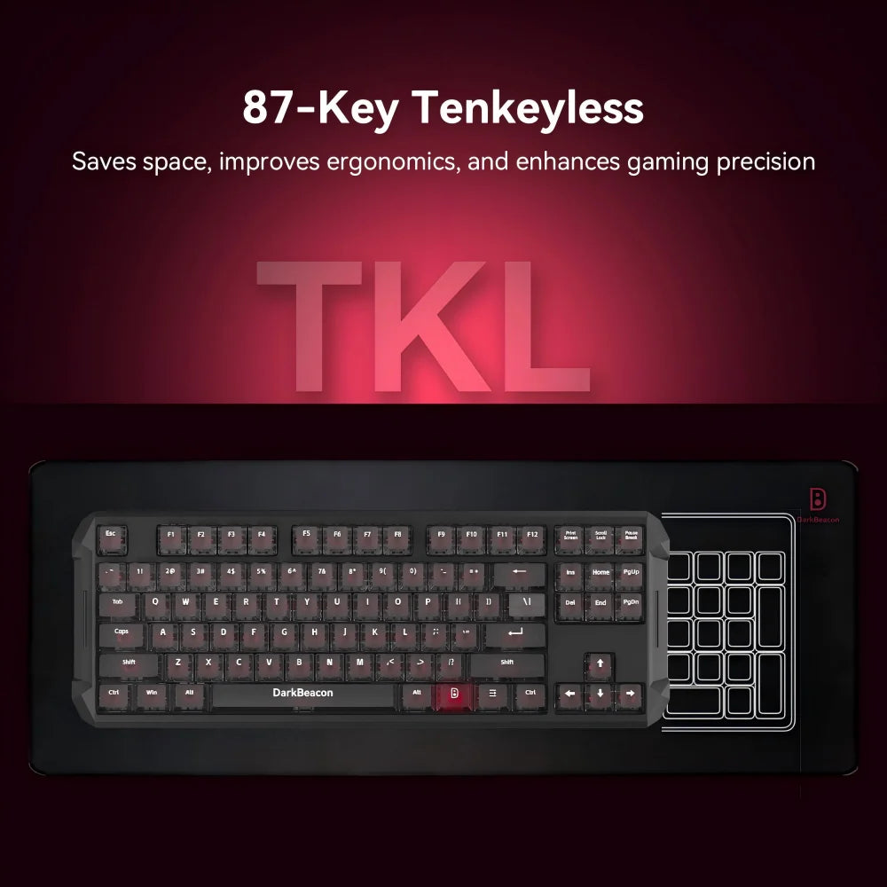 DarKBeacon RGB 87 Tasten kompaktes TKL-Keyboard, USB-kabelgebunden, Hot-Swappable, leise mechanische Tastatur für Windows-Laptop, PC, Gaming und Arbeit