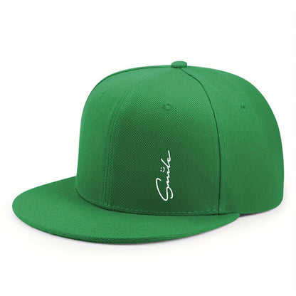 Lettered smiley face print stylish baseball cap for men and women adjustable sun protection woven flat brim sun hat gorras