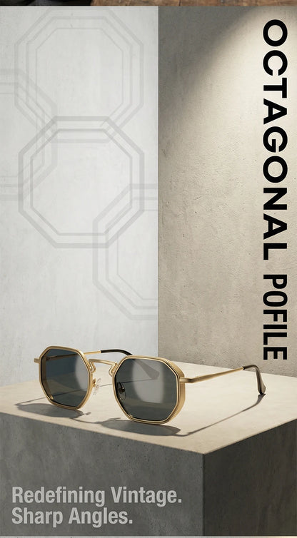 Small Frame Hexason Steampunk Sunglasses Men 2025 Luxury Brand Vintage Punk Eyewear Classic Polygon Metal Sun Glasses Male UV400