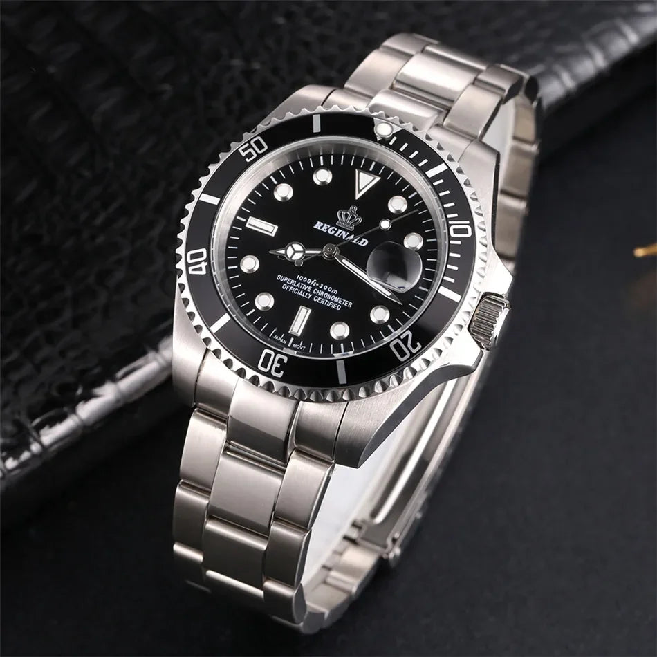 Reginald Men’s GMT Quartz Watch  Rotating Bezel, Sapphire Crystal, Date Display & Stainless Steel Sports Watch