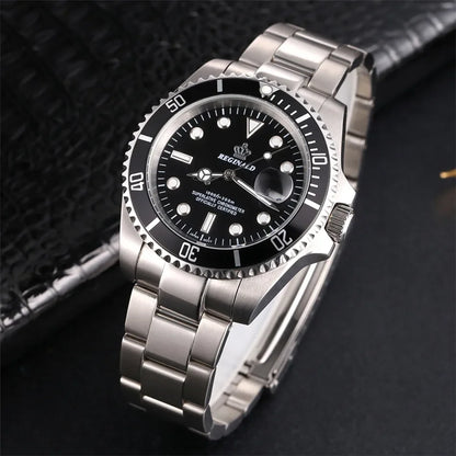 Reginald Men’s GMT Quartz Watch  Rotating Bezel, Sapphire Crystal, Date Display & Stainless Steel Sports Watch