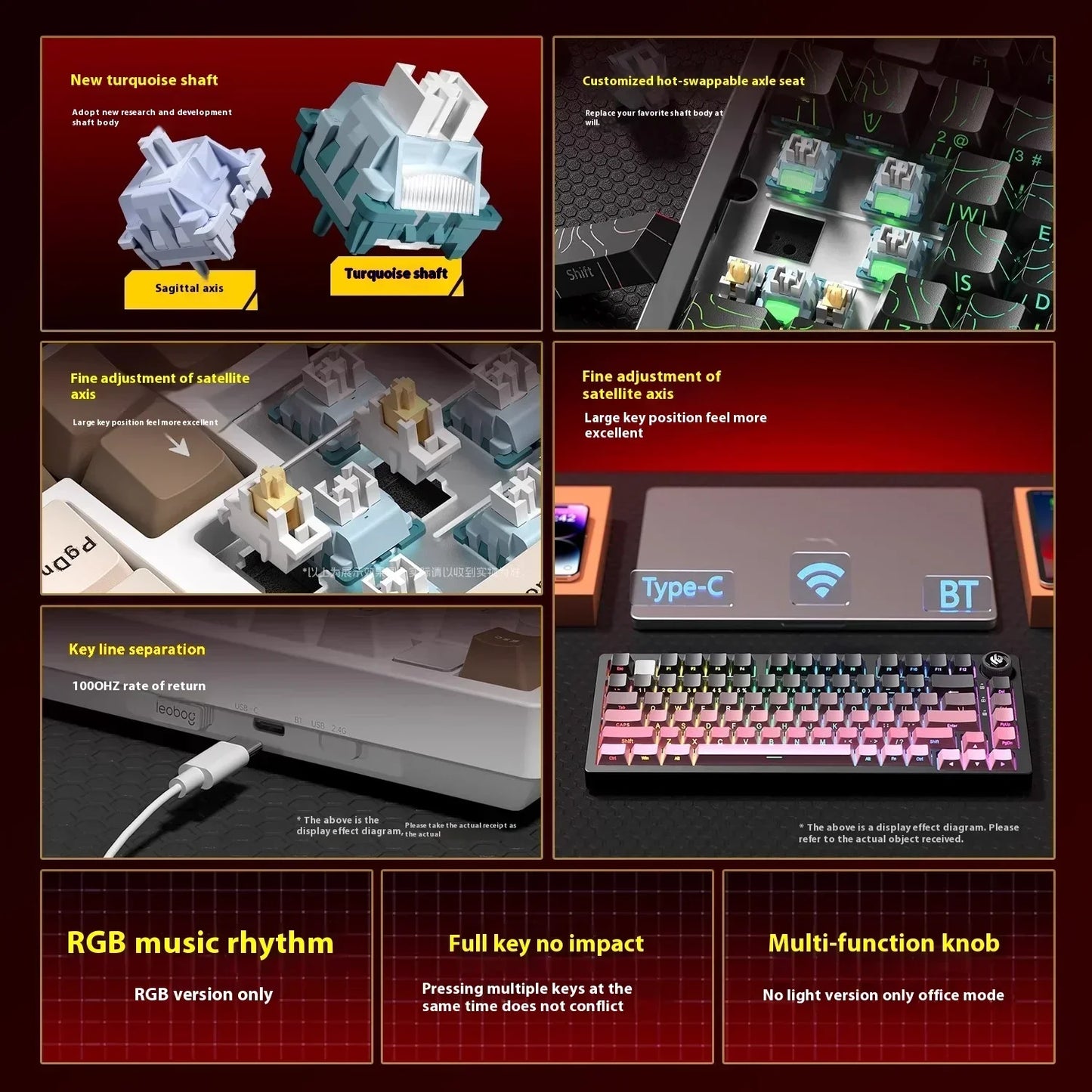 Kit tastiera meccanica LEOBOG Hi75C 3 modalità/cablata Hot Swap con manopola, RGB, guarnizione in lega di alluminio, kit tastiera Hi75C per PC, regalo personalizzato