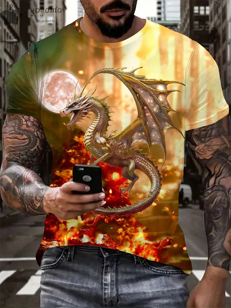 Animal Dragon 3D Print Sport Rychleschnoucí Prodyšné Pánské Tričko Outdoor Street Harajuku Běh Fitness Krátký rukáv Oblečení Top Léto