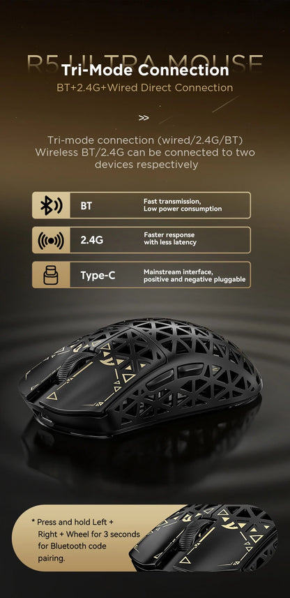 ATTACK SHARK R5 Ultra trådløs gamingmus i kulfiber, PixArt PAW3950MAX-gamingsensor, 42000DPI, 8000Hz, MCU Nordic 52840