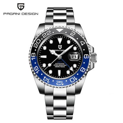 Relógio PAGANI DESIGN 40MM GMT para Homem, Luxo, Safira AR, Mecânico, Luneta em Cerâmica, Automático, 100M à Prova de Água, Relógio para Oferta