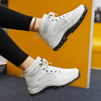 Scarpe sportive da donna bianche, casual, antiscivolo, da corsa, per escursioni all’aperto, arrampicata, impermeabili, traspiranti, con lacci, con suola rialzata