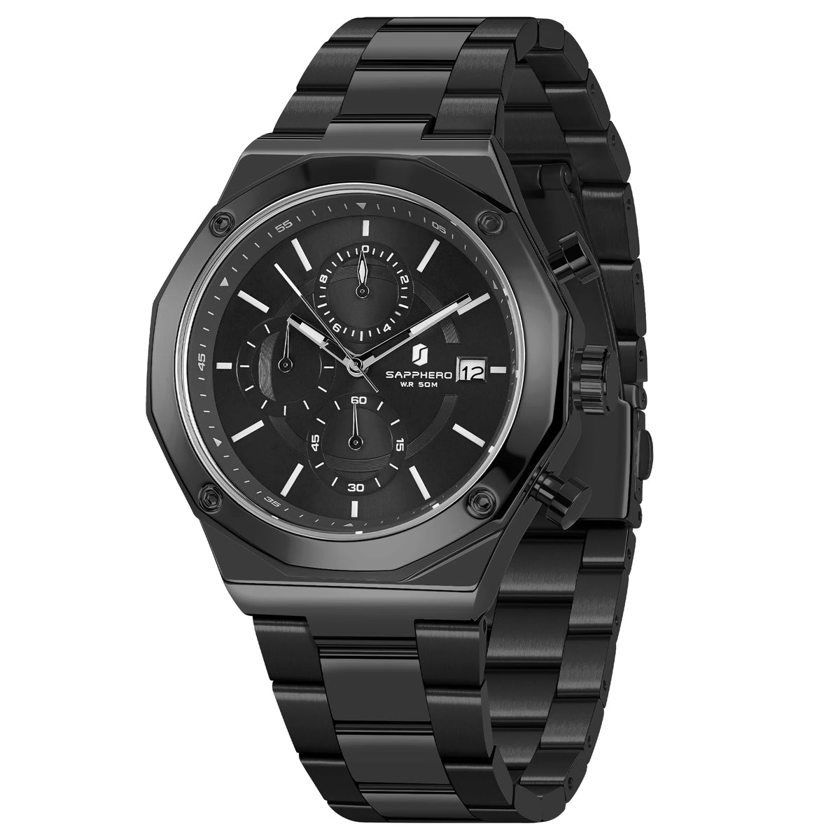 SAPPHERO Rose Gold Men Watch Fashion Luxury Clock Stainless Steel Watch 50m Water Resistance Watch For Men New Year Gifts