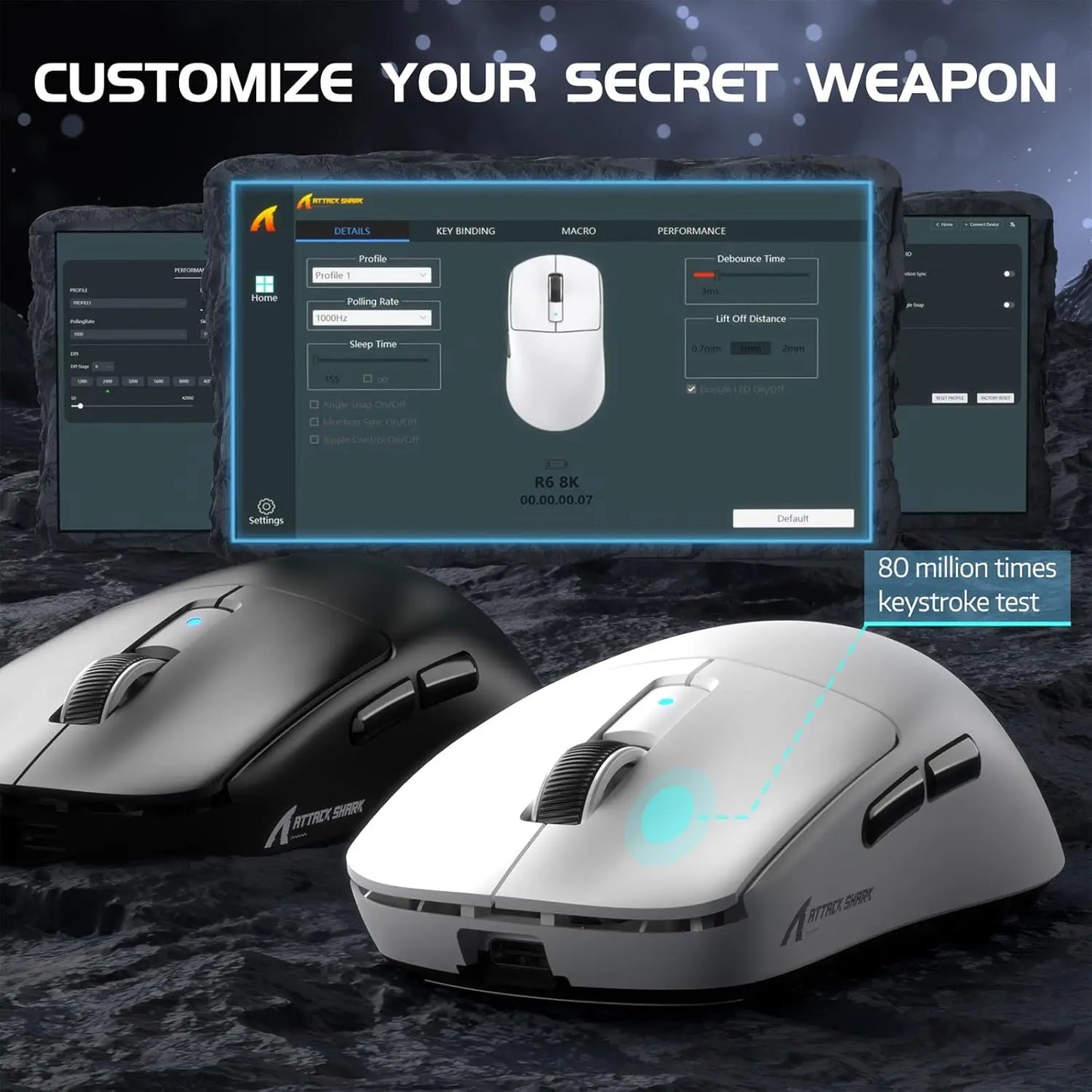 Attack Shark R6 Ελαφρύ Ασύρματο Gaming Ποντίκι, Ποντίκι Υπολογιστή με Αισθητήρα PAW 3950Max και Nordic 52480, Ρυθμός Αναφοράς 8KHz