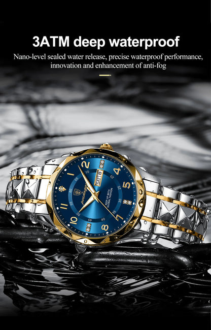 POEDAGAR Top Business Men Quartz Watch Waterproof Date Week Luminous Wristwatch Stainless Steel Fashion Men's Watches Man Clock