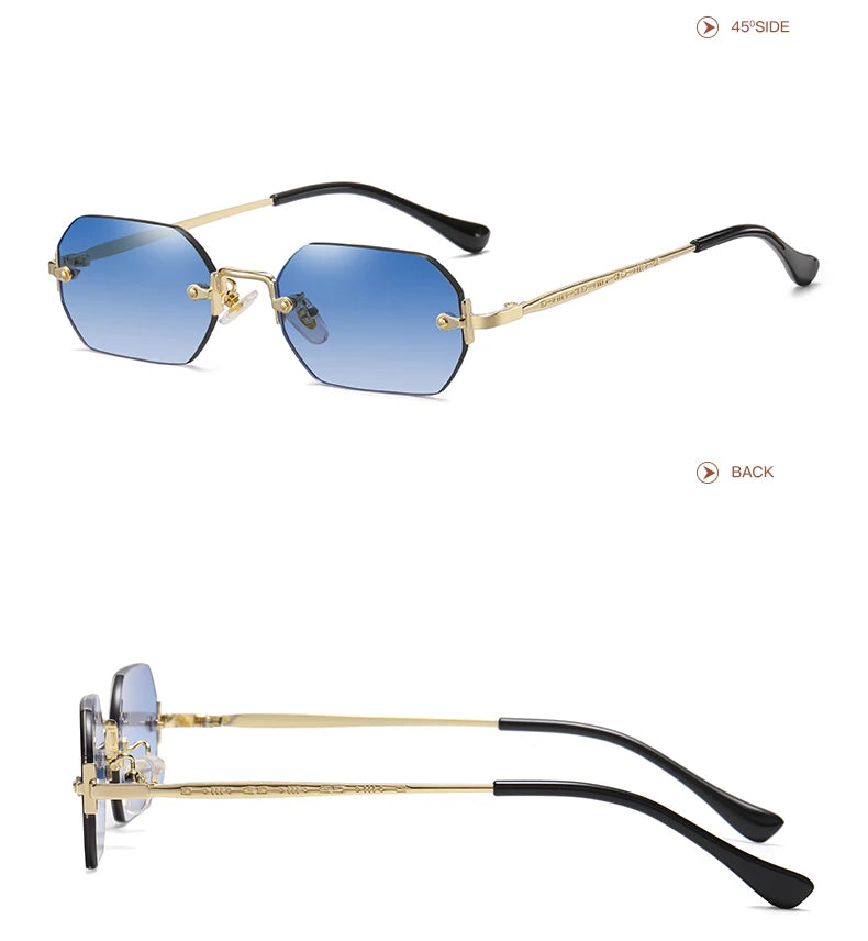 Vintage Rimless Polygon Sunglasses Women Men Luxury Brand Designer Popular Travel Small Frame Sun Glasses Ladies
