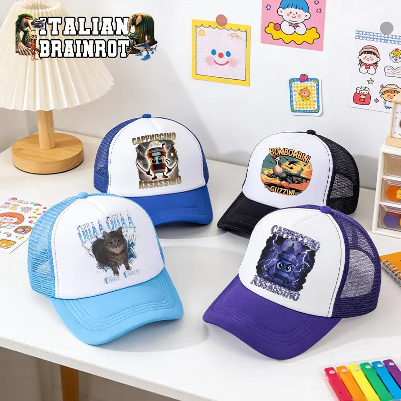 Italian Brainrot Baseball Caps Funny Anime Printed Tung Tungtung Sahur Sunny Hats Summer Adjustable Famliy Headdress Cap Gifts
