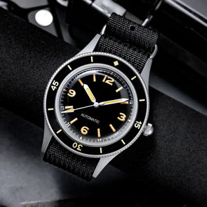 50-Fathoms Retro Black 40mm Double Domed Sapphire Automatic Miyota 8215 Movement Men Watch 20ATM Green Luminous Ceramic Bezel