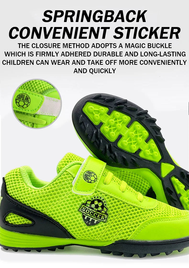Zapatillas de fútbol para niños y niñas Tf, con cierre de velcro, sin tacos, para lacrosse, para principiantes, para críquet y para béisbol