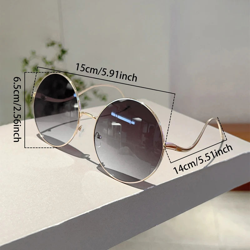 KAMMPT Oversized Round Sunglasses Women 2024 New Fashion Vintage Gradient Shades Retro Trendy Luxury Stylish Design Sun Glasses
