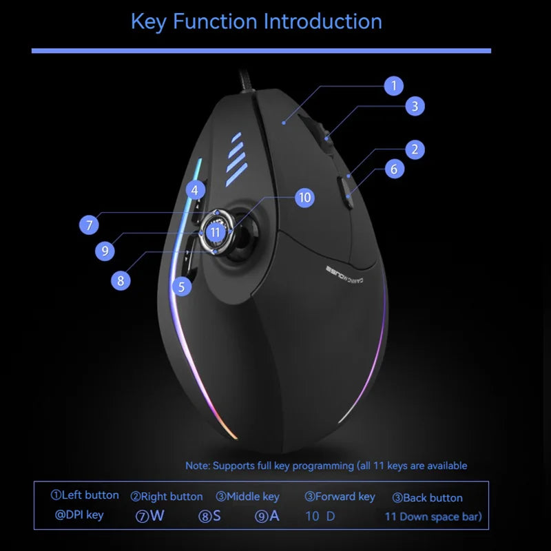 ZELOTES C-18 Vertical Mouse 11 Key Optical Mouse RGB Joysticks Programmable Laser Gaming Mice For PC Computer Gamer