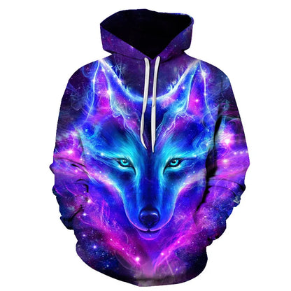 Bluzy z kapturem z nadrukiem 3D wilka, dla mężczyzn i kobiet, modne, casualowe, oversize, pulower w stylu hip-hop Harajuku, streetwearowe hoodie
