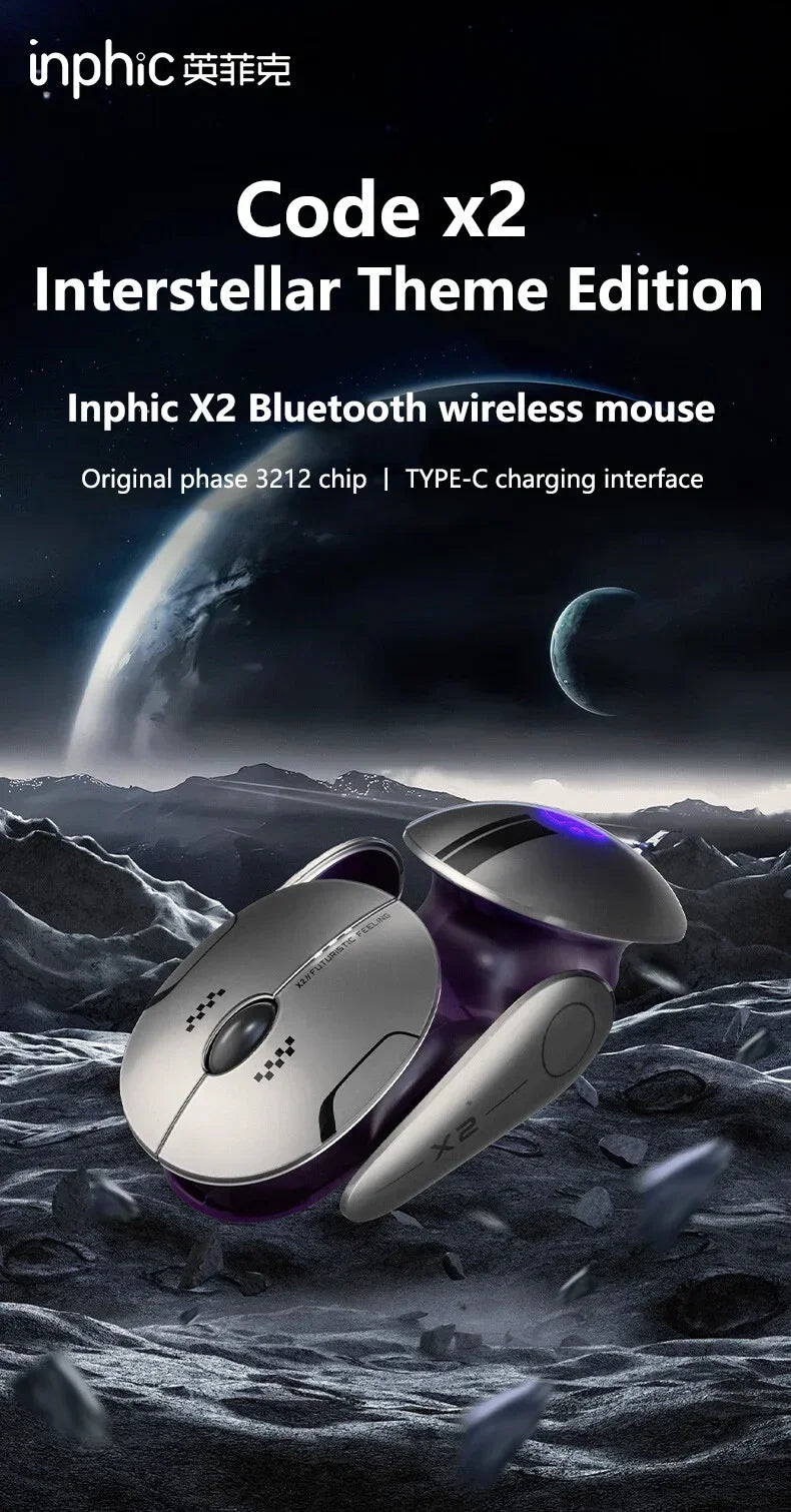 Inphic X2 Tri-Mode Metall-Bluetooth-Funkmaus, leise, wiederaufladbar, E-Sports-Hintergrundbeleuchtung, Gaming-PC- und Laptop-Zubehör, Geschenk