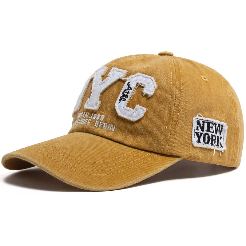 New Vintage Big Letter NYC Baseball Cap Men Cotton Washed Spring Autumn Visor Soft Snapback Fashion Hat For Women
