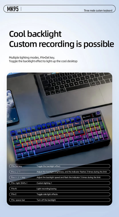 SMAILWOLF MK95 Bluetooth Wireless Three-Mode Mechanical Keyboard Arabic Russian Korean Thai Spanish Keyboard E-Sports Game