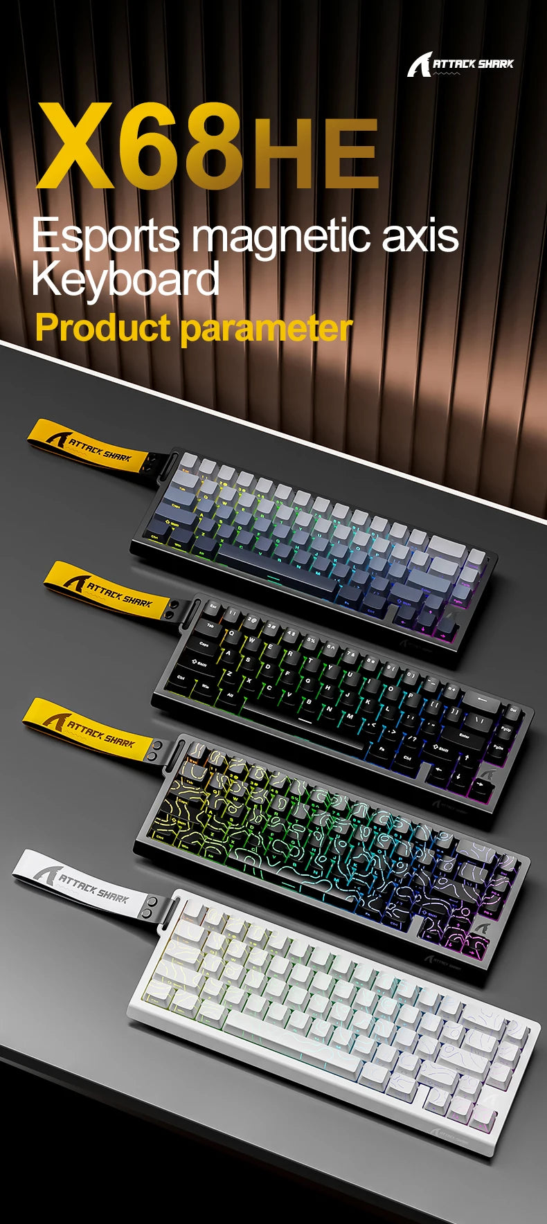 ATTACK SHARK X68HE Esports magnetic axis keyboard 8KHz return rate,total area 0.01mm,and 0.125ms rate class Ultra-low latency