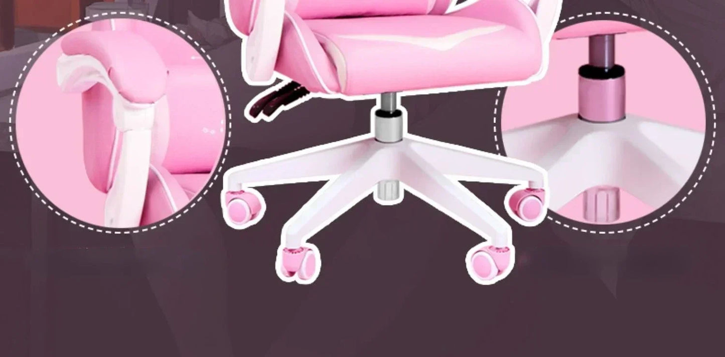 Pink Gaming Chair for Girls with Footrest, Comfortable Cartoon Gamer Chair, Adjustable Swivel Computer Chair for Bedroom, Office & Study