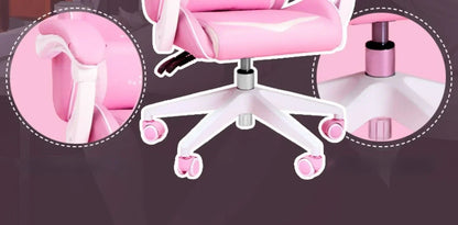 Pink Gaming Chair for Girls with Footrest, Comfortable Cartoon Gamer Chair, Adjustable Swivel Computer Chair for Bedroom, Office & Study