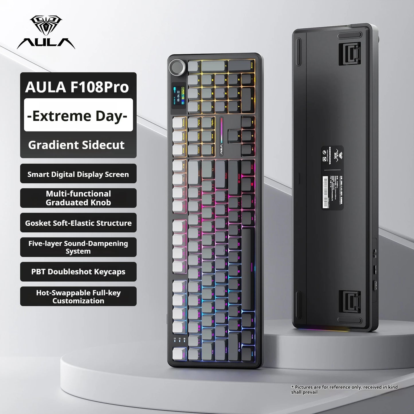 AULA F108 PRO Mechanische Tastatur Custom 100%-Layout RGB-Hintergrundbeleuchtung Kabellos Bluetooth Hifi-Switch Gaming-Tastatur