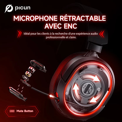 Picun G2 kabelloses Gaming-Headset Bluetooth 5.3 – 7.1-Surround-Sound, ENC-Mikrofon, 100H Akku, Low-Latency-Kopfhörer für PC, PS5, PS4, Switch & Mobile