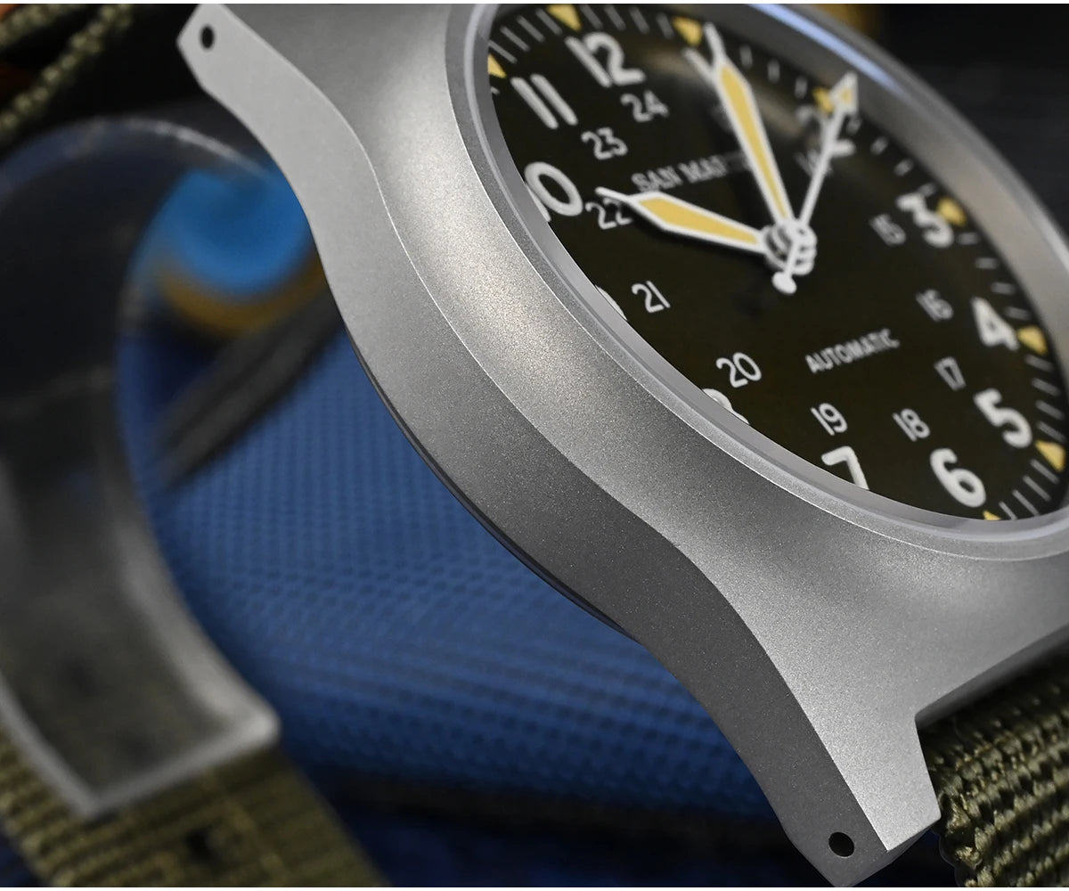 San Martin Pilot Watch 38mm NH35 Retro Military Automatic Mechanical Wristwatch Bead Blasted Case Waterproof 100m SN0137