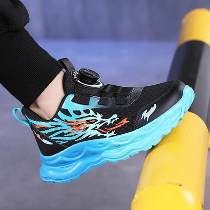 Childrens Sports Shoes Autumn Anti Slip Breathable New Student Rotating Button Boys Outdoor Shock-absorbing Mesh Running Shoes