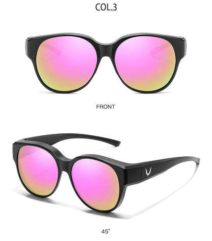 Okulary nakładane na okulary korekcyjne z etui, do noszenia na okularach korekcyjnych, unisex, okrągłe, z ochroną przed promieniowaniem UV, do uprawiania sportów na świeżym powietrzu, wędkarstwa, turystyki pieszej i jazdy na rowerze
