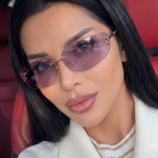 Light Luxury Frameless Curved Metal Sunglasses Personalized Y2k Fashion Women's Sunglasses Outdoor Leisure Vacation Sunglasses