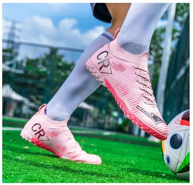 Kids Anti Collision Toe Football Boots Lace Up Closure Short Non Slip Studs Wearproof Breathable Outdoor Grass Game Shoes