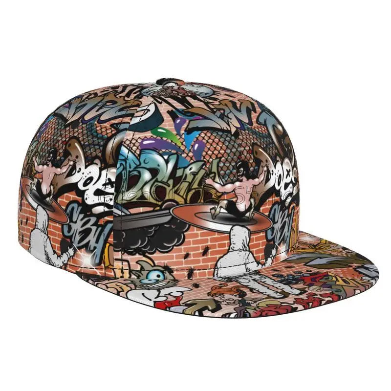 Colorful Graffiti Art Print Baseball Cap Adjustable Snapback Hat for Men Women Unisex Hip Hop Caps Flat Bill Brim Hats