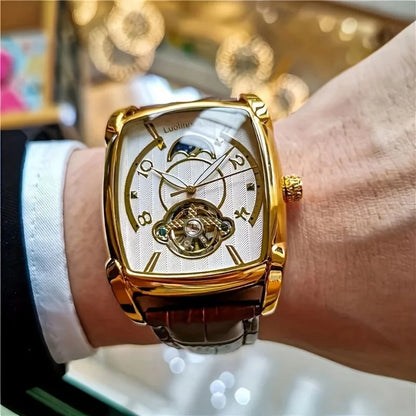[Luxusní mechanické hodinky s tourbillonem] Lehké luxusní mechanické hodinky s tourbillonem pro muže – špičkový plně automatický model v módním „skeletovém“ stylu, ideální k profesionálnímu oblečení o