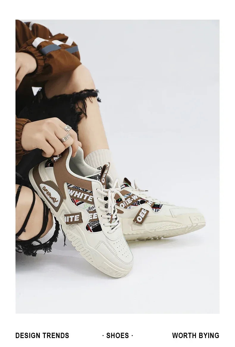 Scarpe da skateboard da uomo, sneakers estive, in pelle, casual, alla moda, per attività all'aperto, corsa, sport, escursionismo, tennis, con zeppa, di marca, di lusso