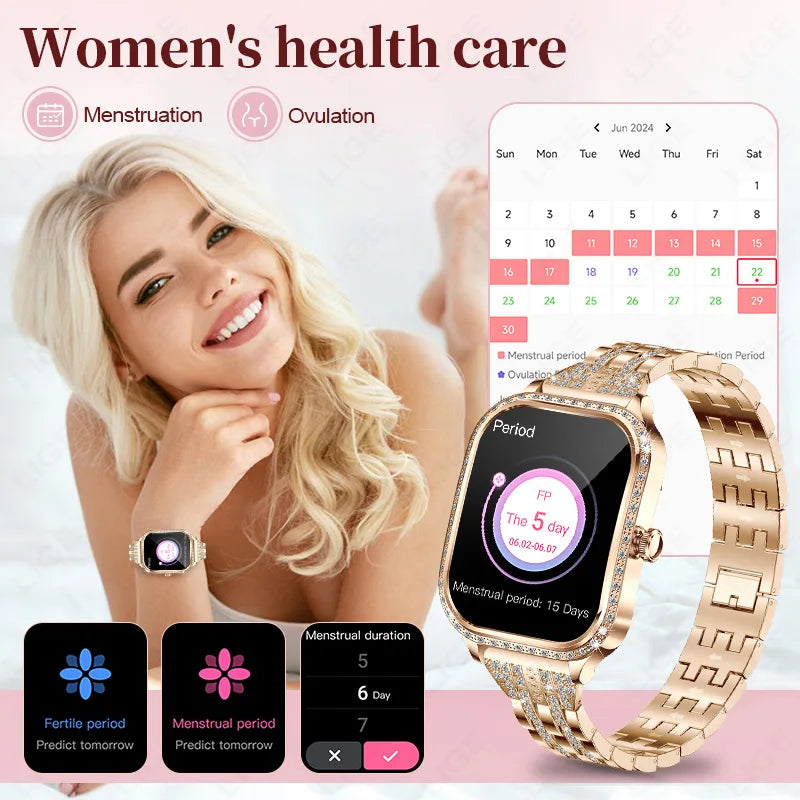 LIGE New Luxury Smart Watch Heart Rate Monitor Fashion Ladies Bracelet 2024 Bluetooth Call Smartwatch Womoen For Android IOS