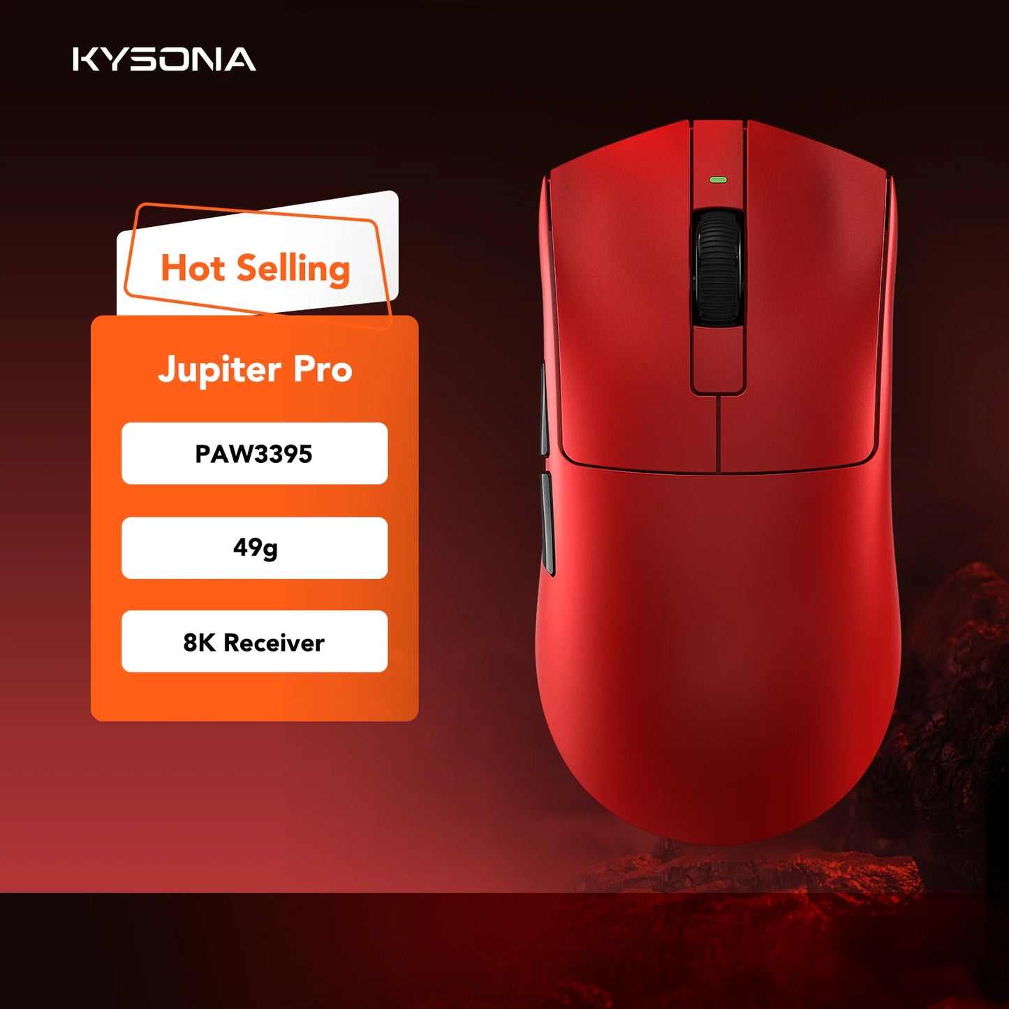 KYSONA Jupiter Series gamingmus – kablede/trådløse mus, 8Khz PAW3950-sensor, Bluetooth, 46g, genopladelig, webdriver til PC og bærbar