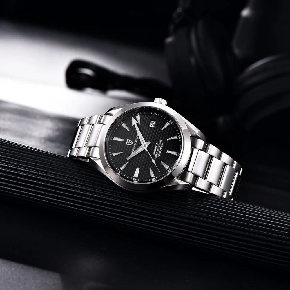 Luxe herenhorloge van PAGANI DESIGN – Mechanisch automatisch model (kaliber 8215), van roestvrij staal, waterdicht, met datumweergave en lichtgevende wijzers