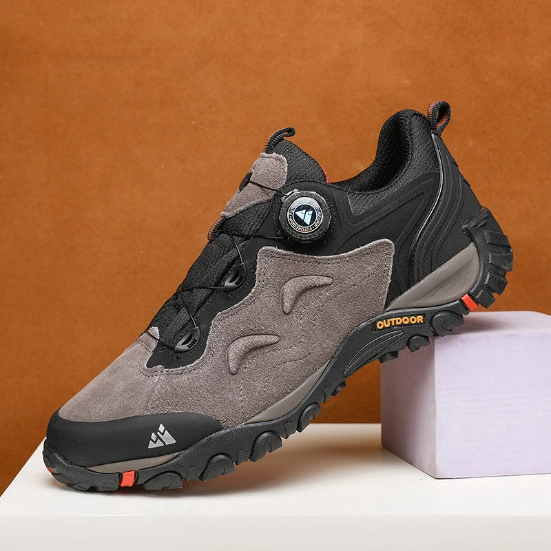 HIKEUP: Zapatos de piel para hombre, zapatillas de senderismo para actividades al aire libre, zapatillas de trekking para turismo, zapatillas de trail running para escalada y montaña, tensor