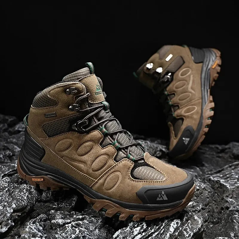 HIKEUP Scarponi da trekking da uomo alti, scarpe invernali da outdoor, con lacci, antiscivolo, sportive, casual, da trekking, in pelle scamosciata, calde