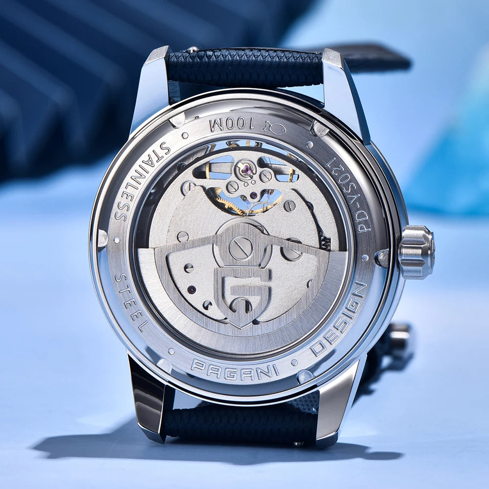 PAGANI DESIGN Newest 41MM Luxury Men's Mechanical Watch Sapphire Glass Leather Waterproof Pilot Tourbillon Moon Reroj Hombre
