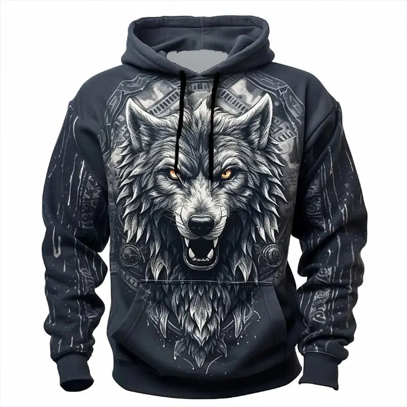 Hoodie med dyremotiv til mænd – ulvemønster – højkvalitets herre-pullover – efterårsmode – street-hoodie – designer – langærmet sportstøj