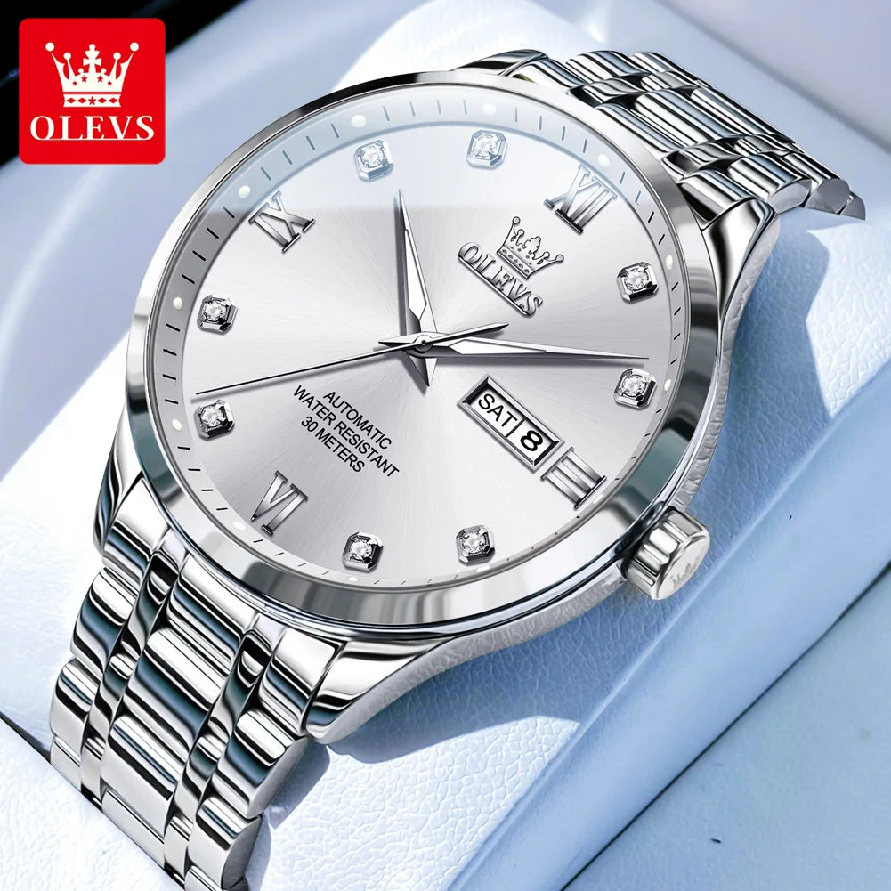 Montre automatique pour homme OLEVS 9946 – Montre-bracelet mécanique de luxe, dotée d'un calendrier avec affichage de la date, idéale pour les hommes d'affaires.