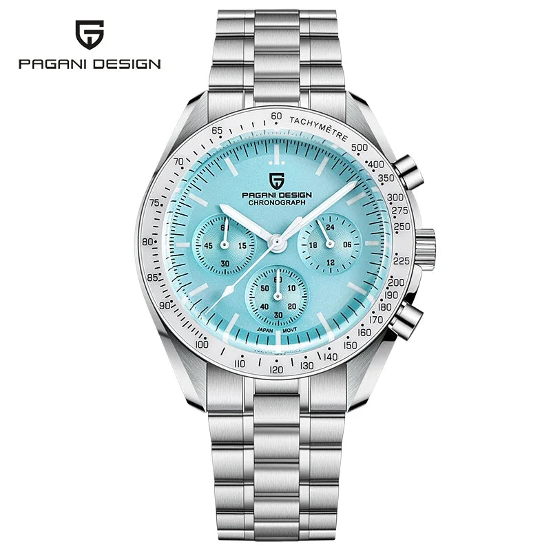 PAGANI DESIGN herenhorloge „New Moon“ – Luxe quartzhorloge, chronograaf, saffierglas met antireflectiebehandeling, keramische lunette, lichtgevende wijzers