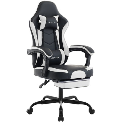 WOTSTA Gaming-Stuhl mit Fußstütze, ergonomischer Gamer-Stuhl mit Lendenkissen, Kopfstütze und höhenverstellbarem Computerstuhl