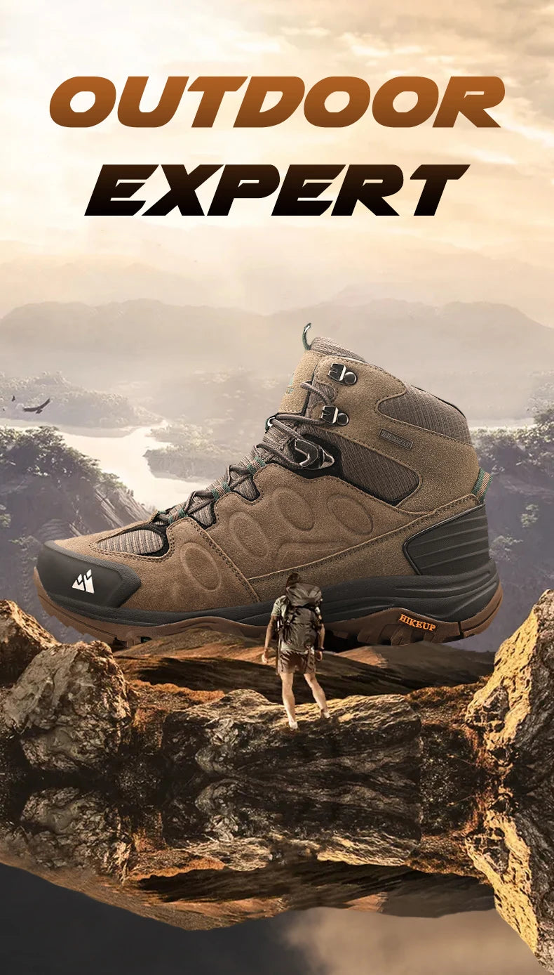 HIKEUP Scarponi da trekking da uomo alti, scarpe invernali da outdoor, con lacci, antiscivolo, sportive, casual, da trekking, in pelle scamosciata, calde